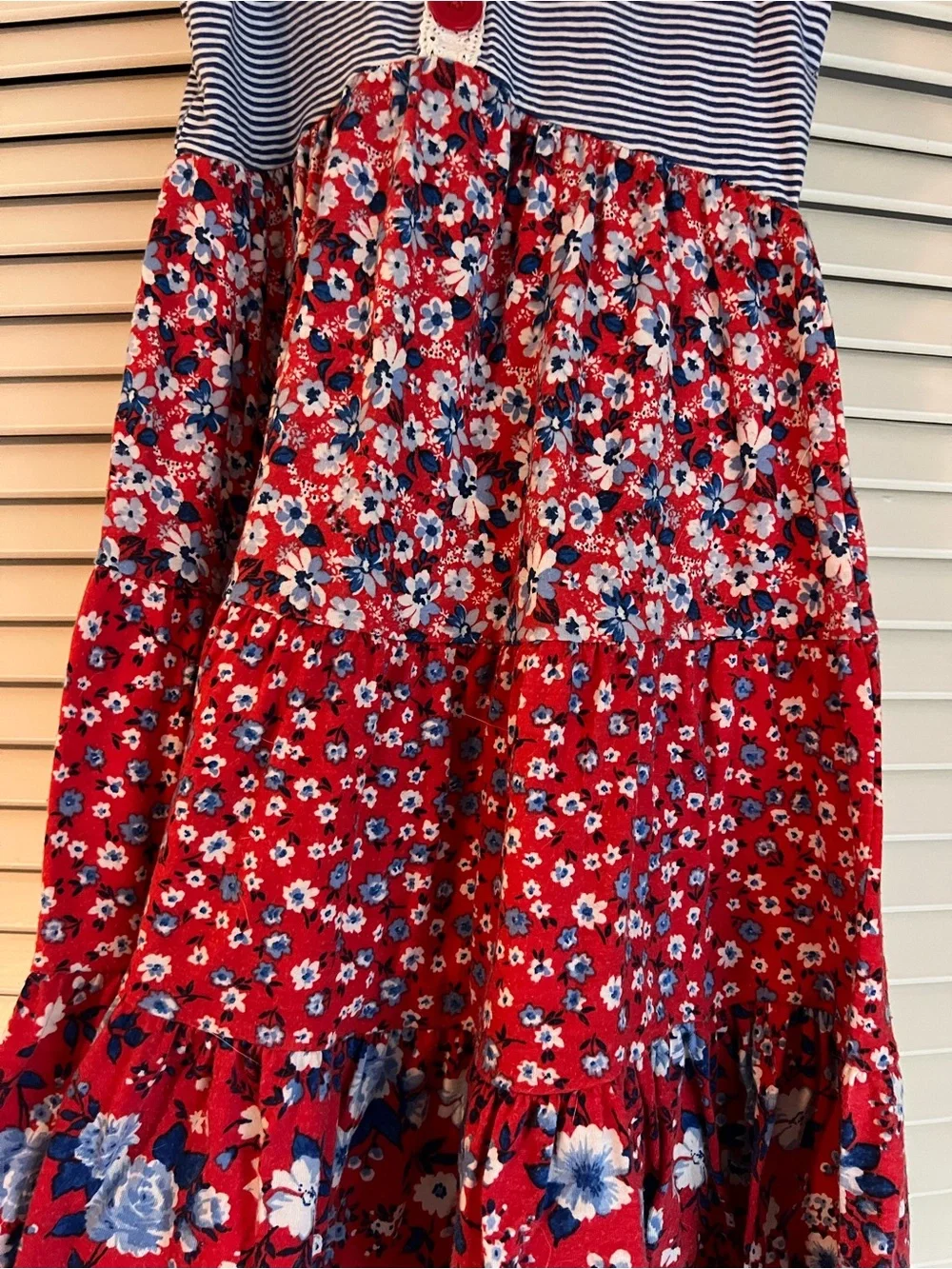 Jona Michelle Girls Size 8 Red Floral Striped Tiered Dress Bow Back